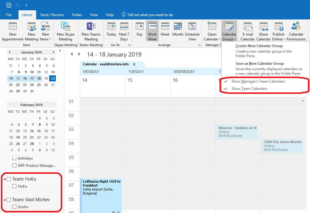 view shared calendars office 365 in outlook 2016