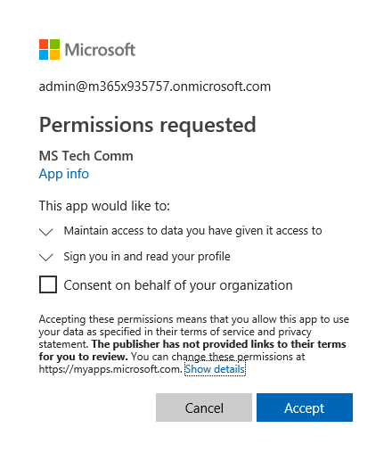 An oddity with displaying permissions entries for Azure AD integrated applications 2 Consent dialog