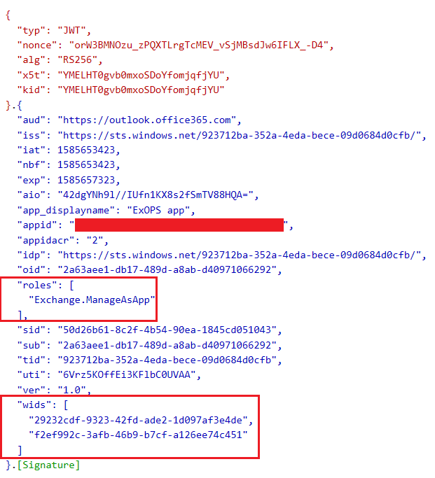 Connecting to Exchange Online PowerShell via client secret 1 Access token claims (client secret flow)