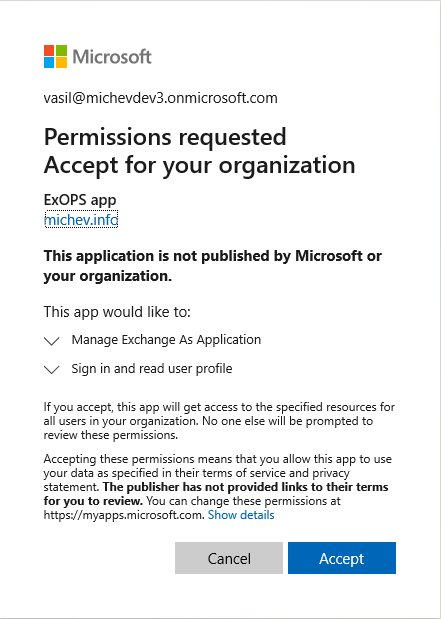 Multi-tenant scenarios for ExO PowerShell certificate-based authentication 1 Consent request for our multi-tenant application