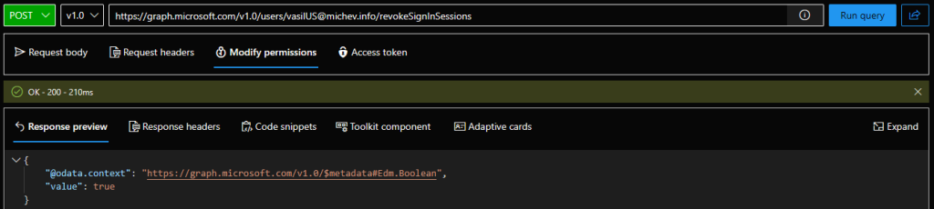 Revoke access example via the Graph explorer