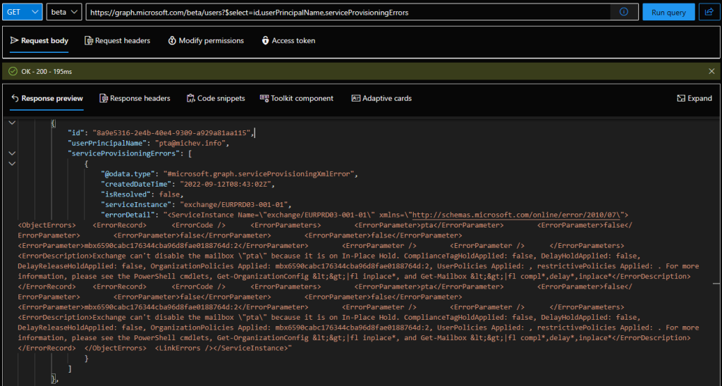 Fetching user provisioning errors via the Graph explorer