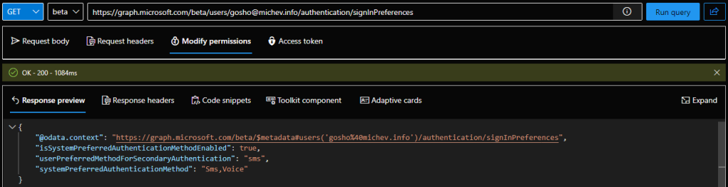 Configure user's default MFA method via the Graph API 2 Querying user's default MFA method via the Graph explorer tool
