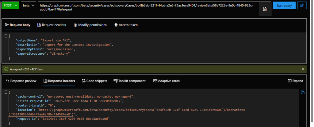 Using the Graph API to Export eDiscovery (Premium) datasets 1 eDiscoveryExportApi