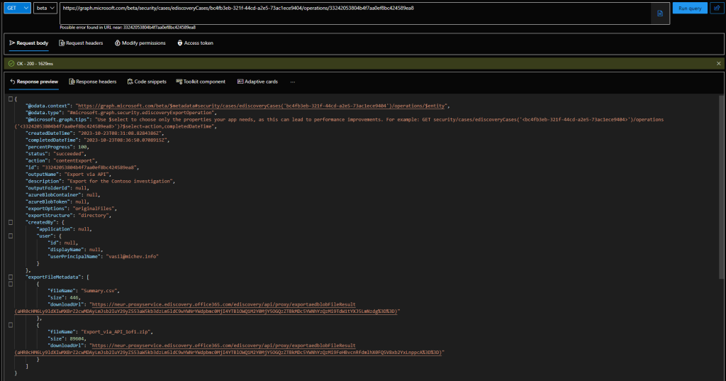 Using the Graph API to Export eDiscovery (Premium) datasets 3 eDiscoveryExportApi2