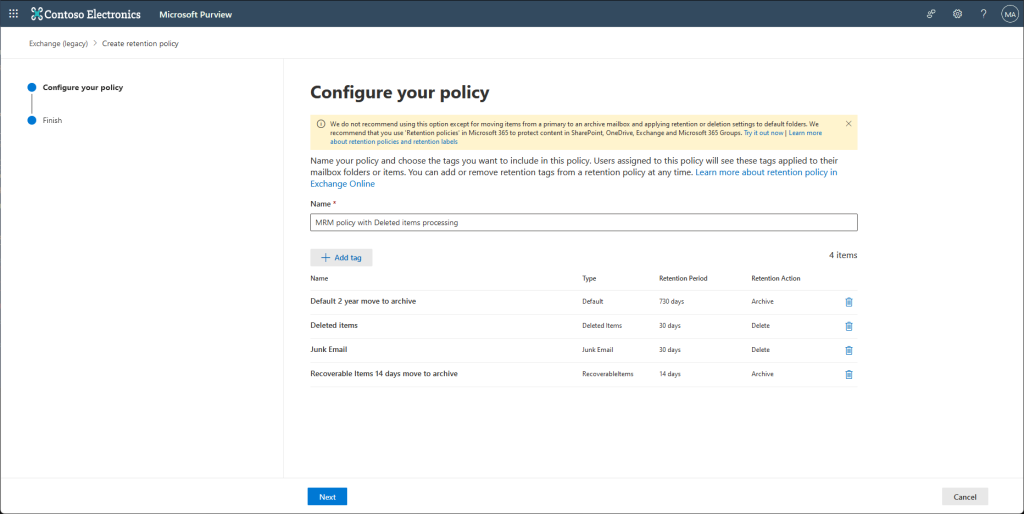 Make sure Deleted items are automatically removed from Microsoft 365 mailboxes 1 DeletedItemsRetention