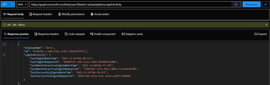 We can finally report on last successful login timestamp in Entra ID 1 Fetching the last successful login timestamp via the Graph explorer