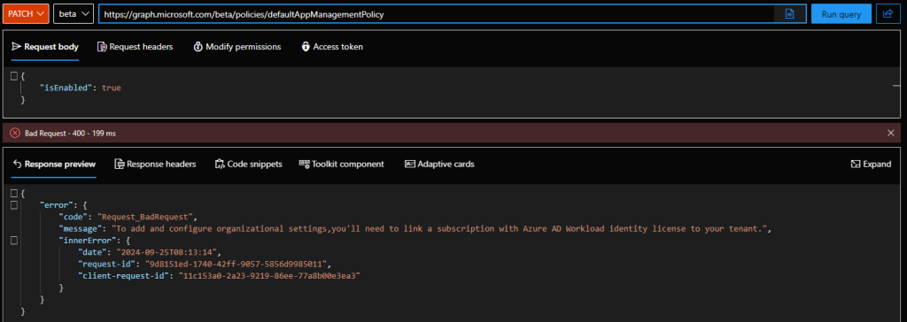 Application management policies now require the Workload Identities SKU